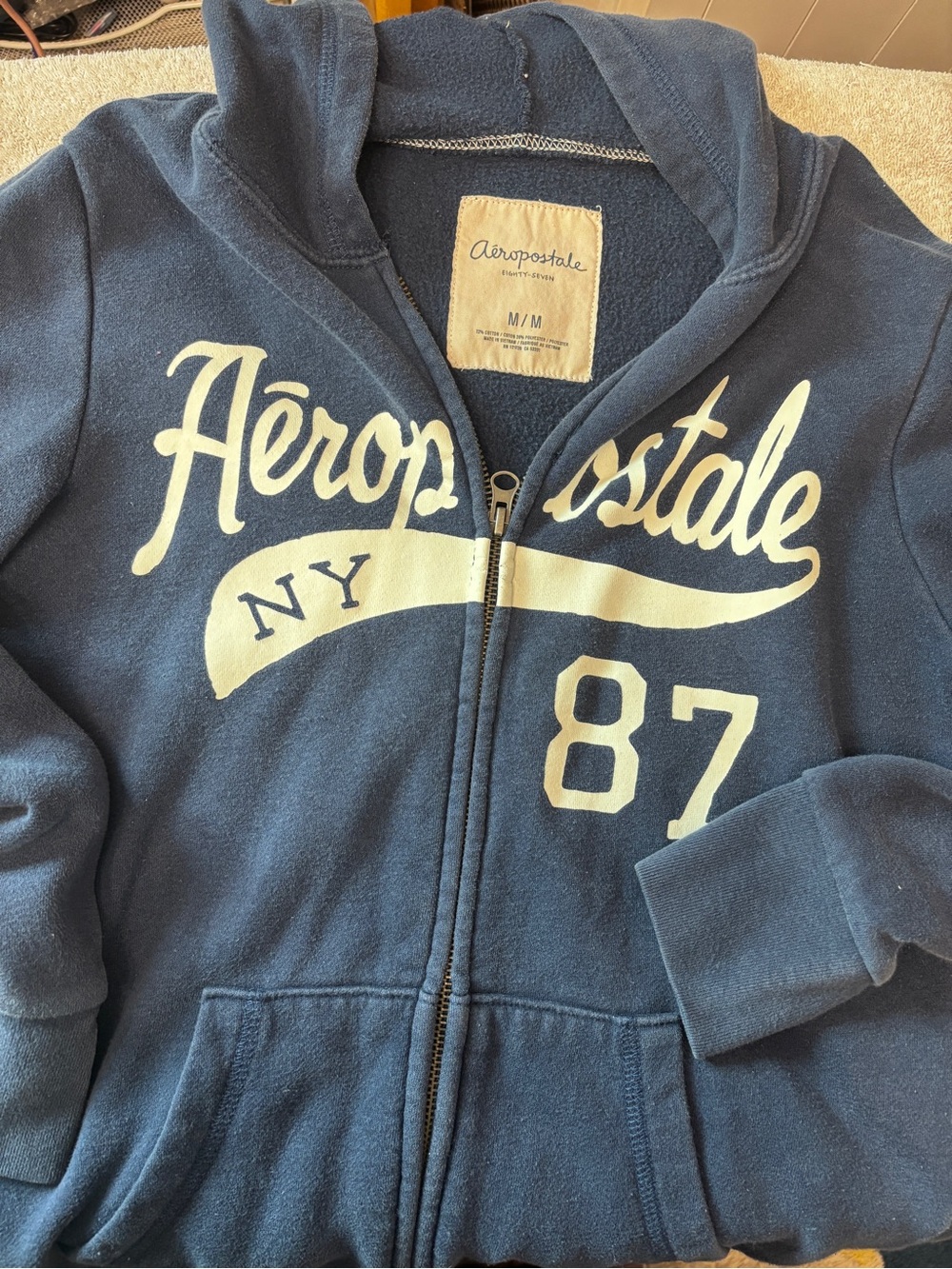 Aeropostale Kids Navy Blue Zip Up Hoodie with White Graphic